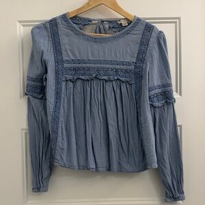American Eagle Outfitters Light Blue Lace Blouse